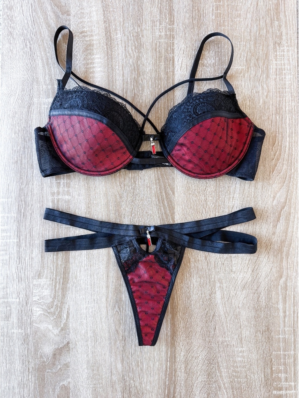 Fashion Nova Whimsigoth Red Black Lace Sexy Intimate 2 Piece Lingerie Set